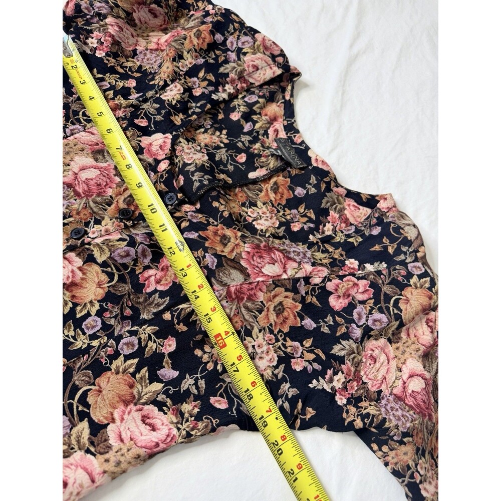 Starina Maxi Dress Medium Floral Button Front Short Sleeve Rayon Cottagecore - Picture 14 of 16